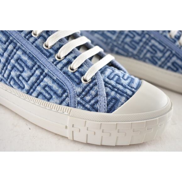 Fendi Domino Blue Denim FF Logo White Platform Logo Low Top Trainer Sneaker 37.5 - Picture 5 of 14